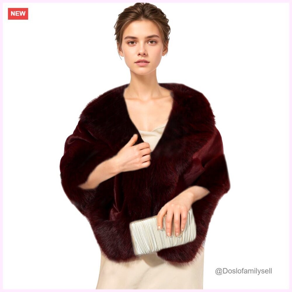 Faux Fur Shawl Wrap Cape Winter Warm Luxury Cloak for Parties
